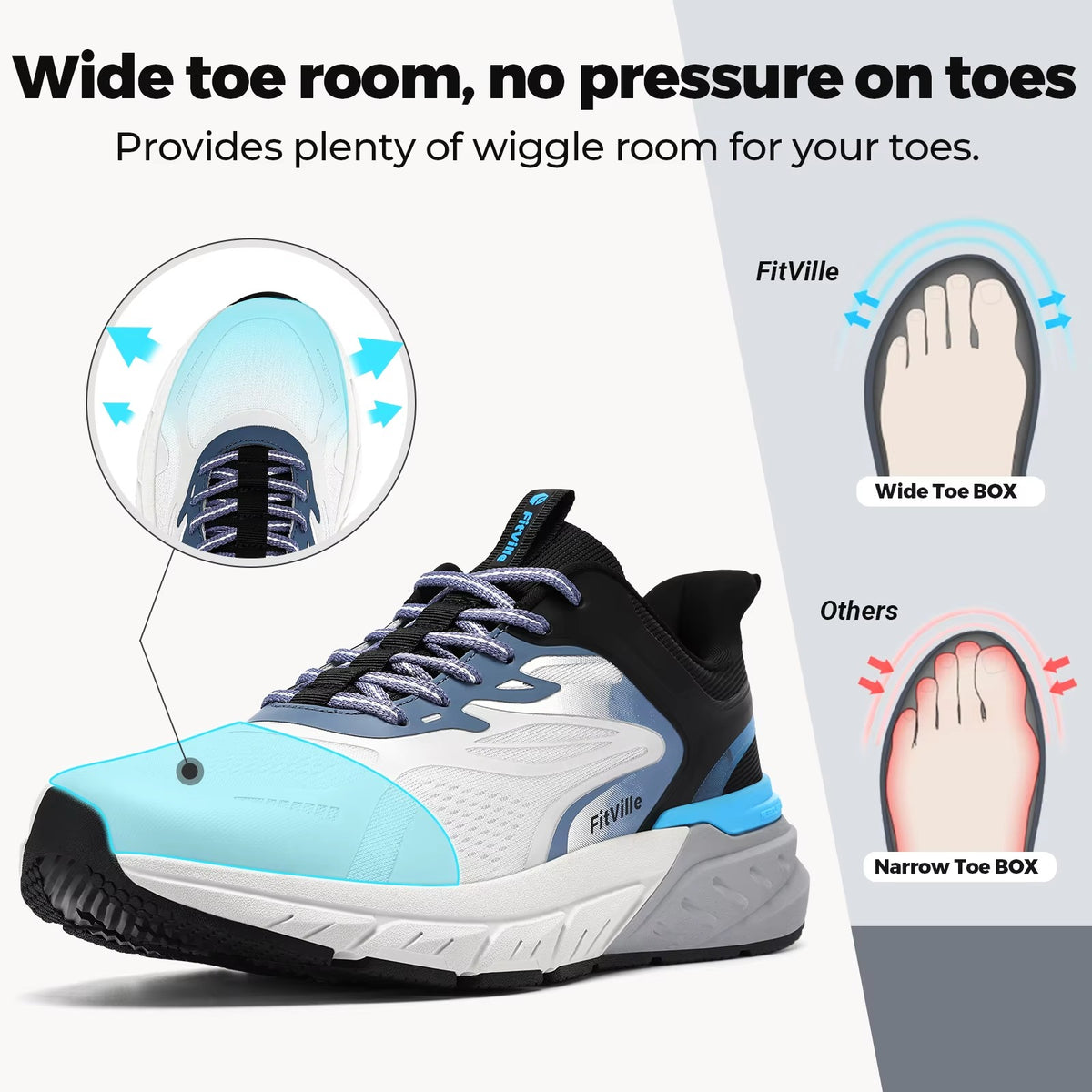 Men’s Wide Toe Walking Shoes – Breathable Cushioned Sneakers with Arch Support