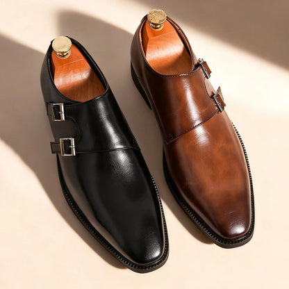 Men's Pointed-Toe Monk Strap Leather Dress Shoe