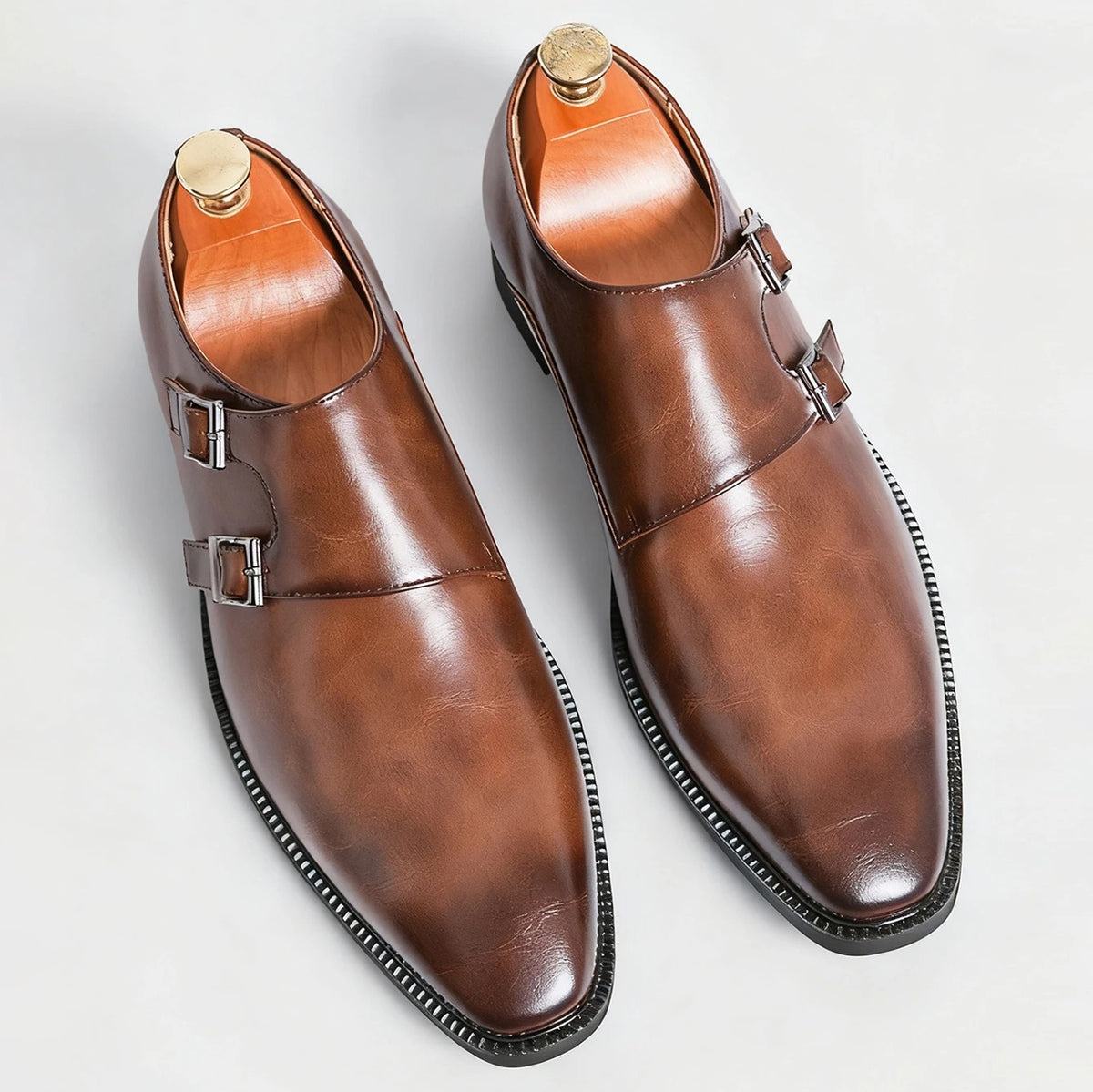 Men's Pointed-Toe Monk Strap Leather Dress Shoe