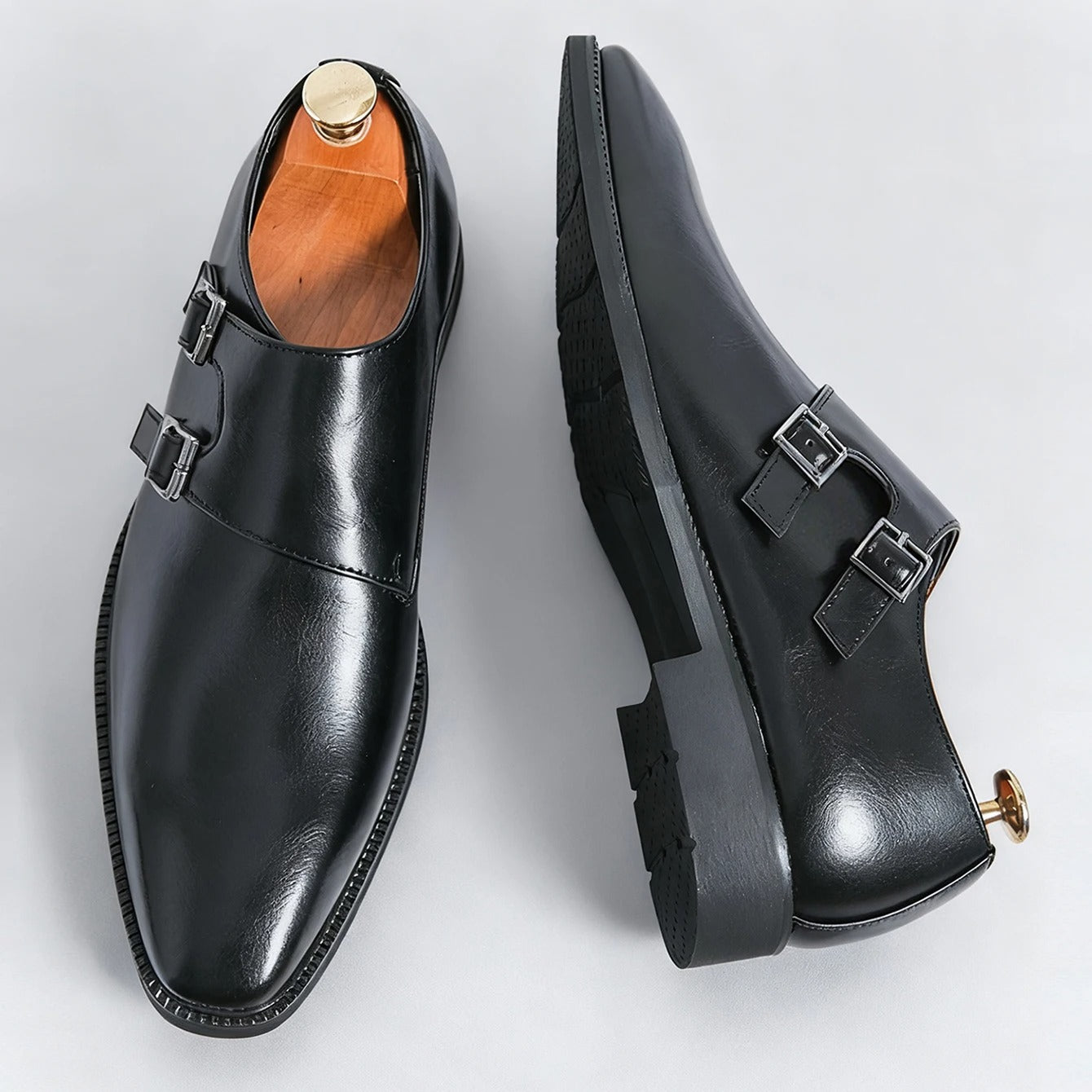Men's Pointed-Toe Monk Strap Leather Dress Shoe