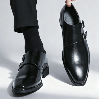 Men's Pointed-Toe Monk Strap Leather Dress Shoe
