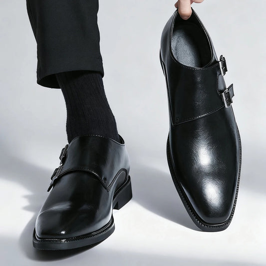 Men's Pointed-Toe Monk Strap Leather Dress Shoe