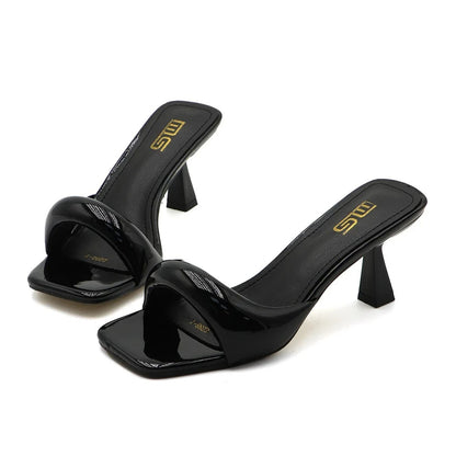 Women's Square-Toe Thin-Heel Slip-On Sandals